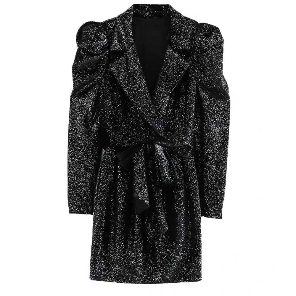 Zara Shiny Blazer Dress Sz Small Puff Shoulder New